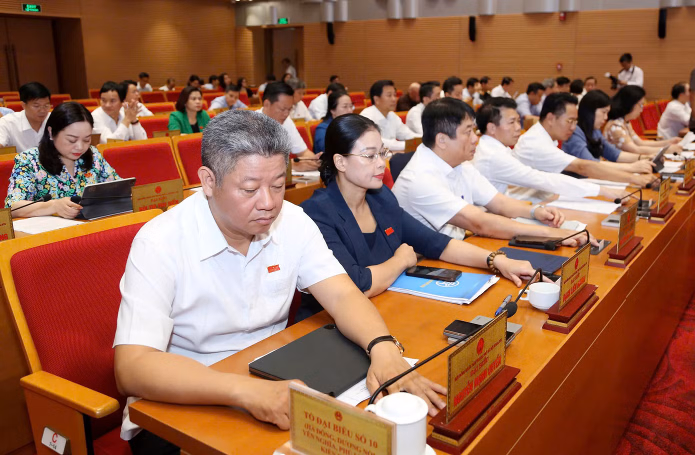 Các đại biểu HĐND thành phố bấm nút thông qua Nghị quyết