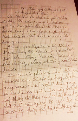 Bức thư bà Nga gửi Giám đốc Trung tâm Y tế huyện Tiền Hải ngày 28/11