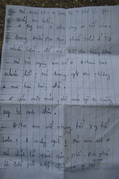 Thư tay giữa bà Liễu và ông Tâm