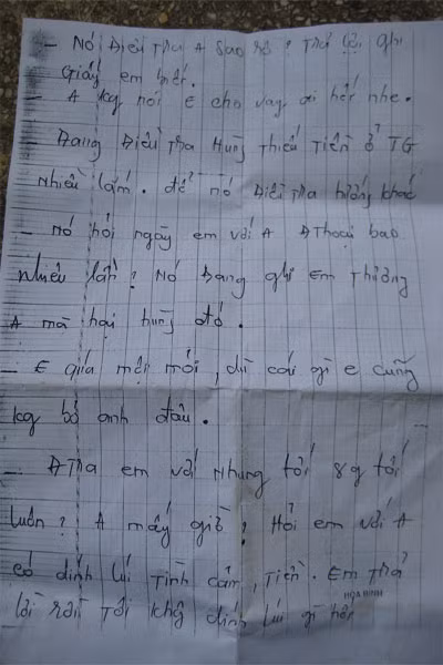 Thư tay giữa bà Liễu và ông Tâm