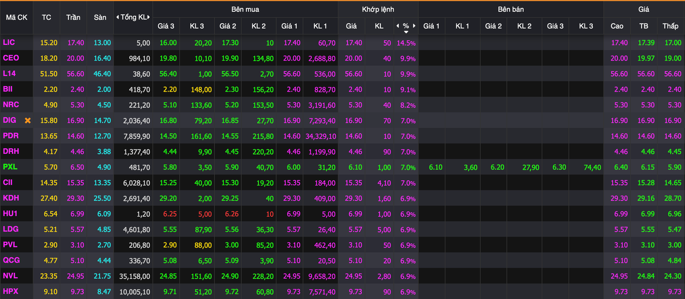 "Mưa" cổ phiếu tăng trần ở nhóm bất động sản