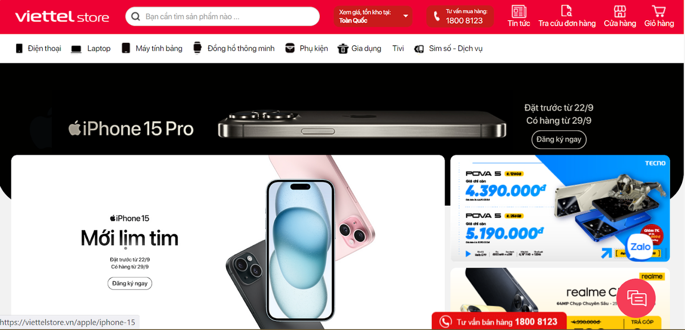 Người dùng có thể truy cập viettelstore.vn để nhận ngay thông tin mới nhất về iPhone 15