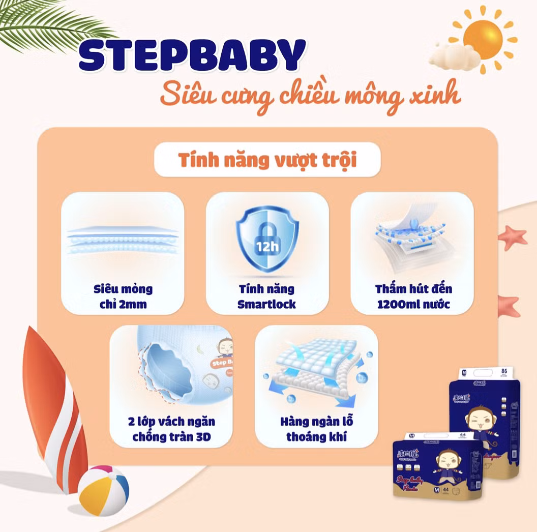 Bỉm Step Baby có nhiều tính năng vượt trội Bỉm Step Baby có nhiều tính năng vượt trội