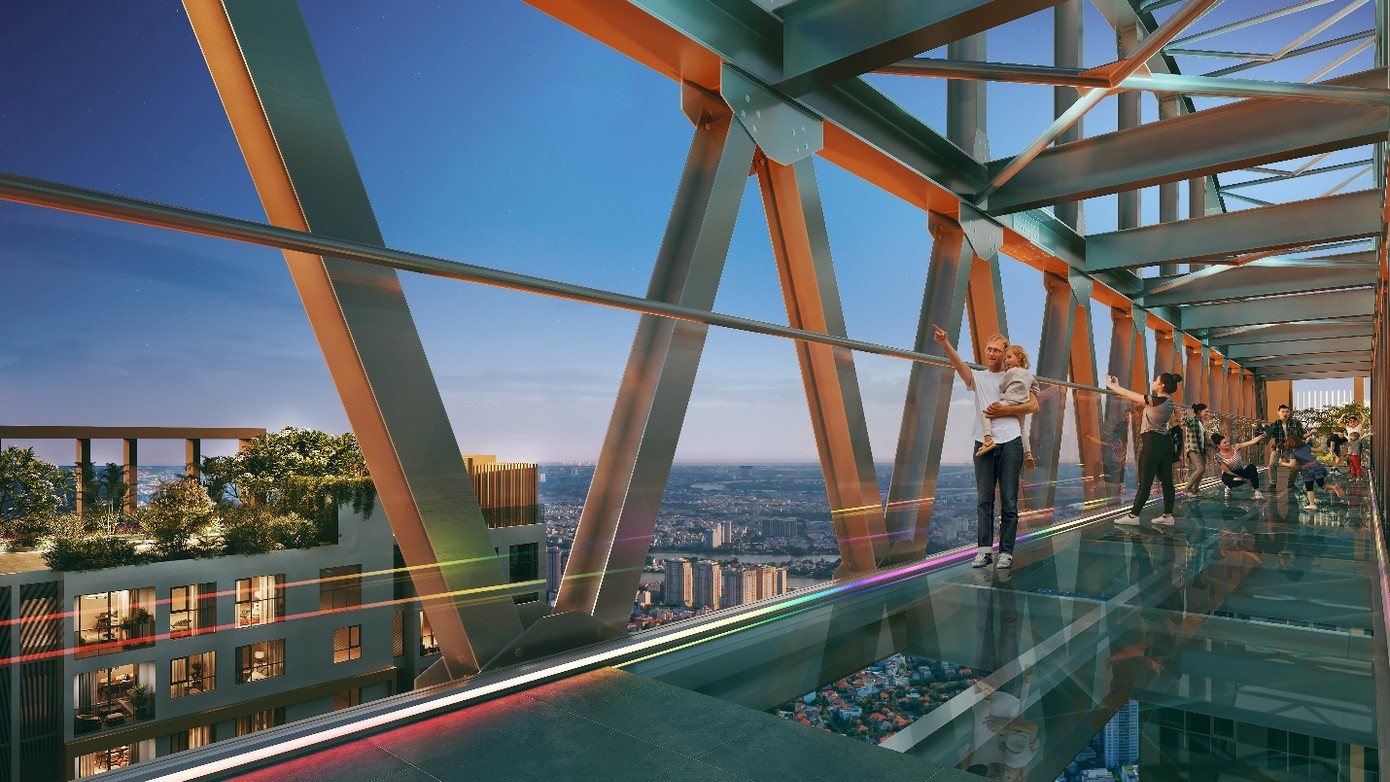 Phối cảnh cầu kính dài hơn 41m mở ra không gian vọng cảnh và mang đến những trải nghiệm ấn tượng.