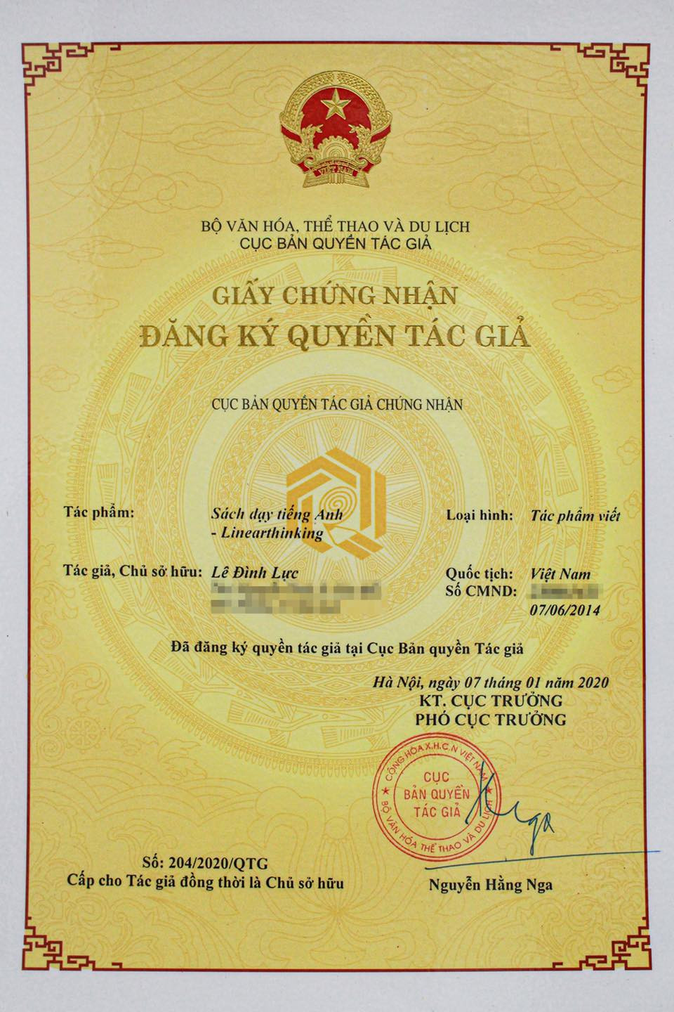 Hệ phương pháp Linearthinking được Cục trí tuệ và sở hữu bảo hộ