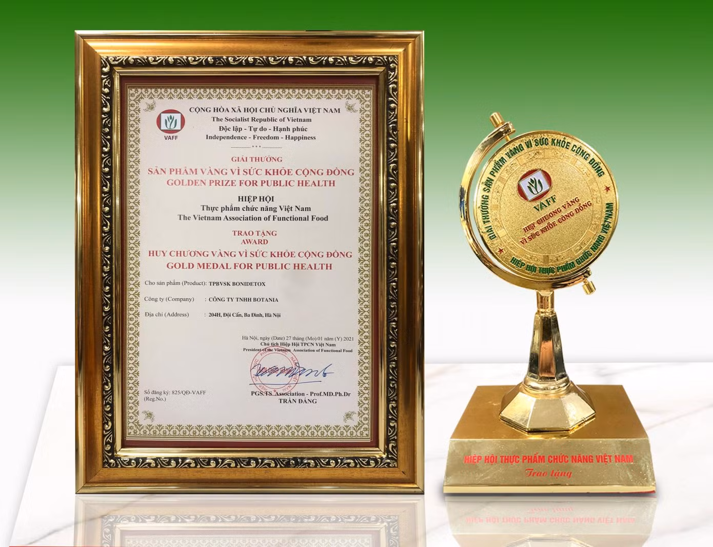 Nhãn hàng BoniDetox và giải thưởng “Sản phẩm vàng vì sức khỏe cộng đồng”