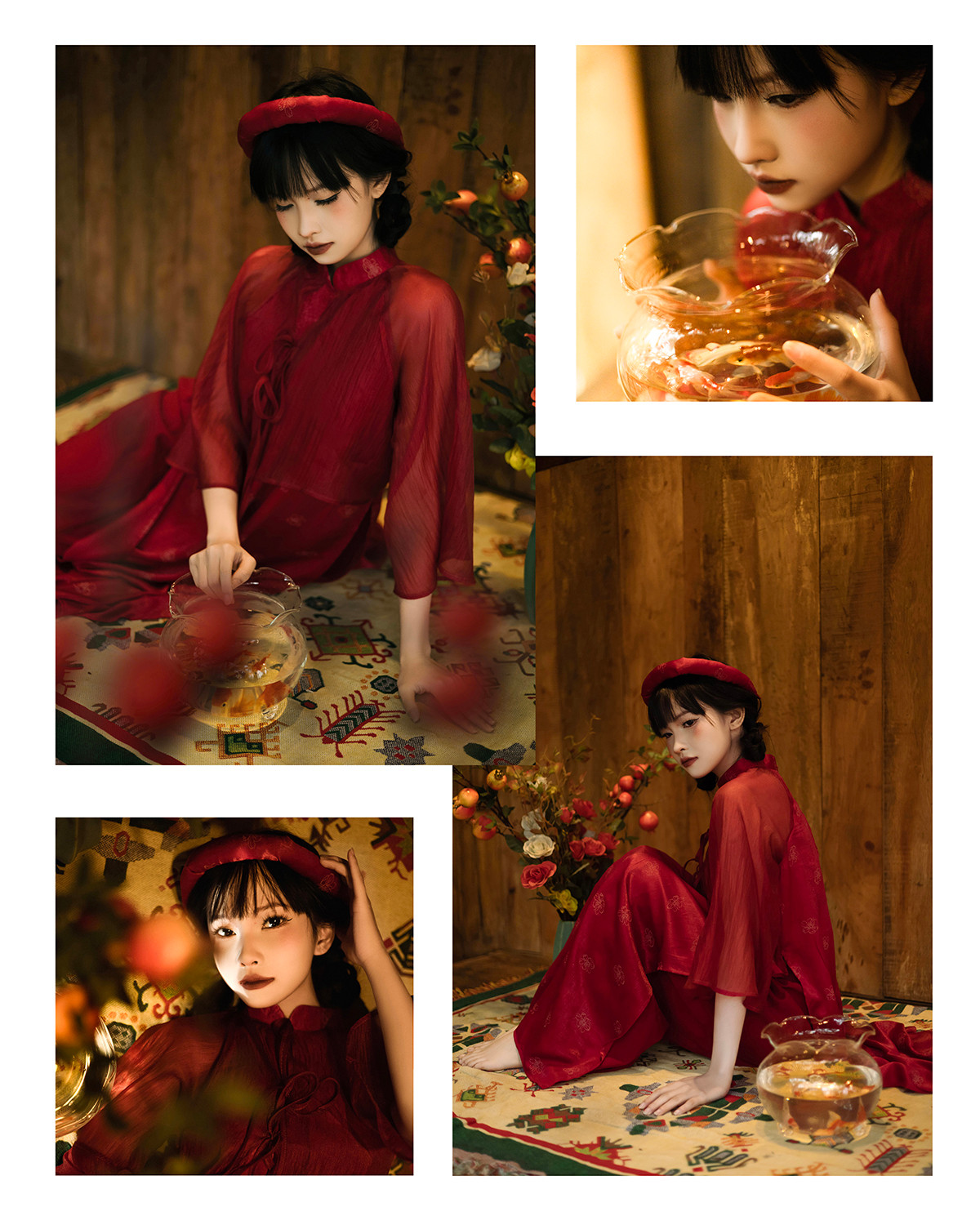 Ngọc Ánh xuất hiện bên cạnh bình cá thủy tinh trong một túp lều nhỏ, mang tâm trạng hồi hộp, bồi hồi về những kỷ niệm của ngày Tết xưa.