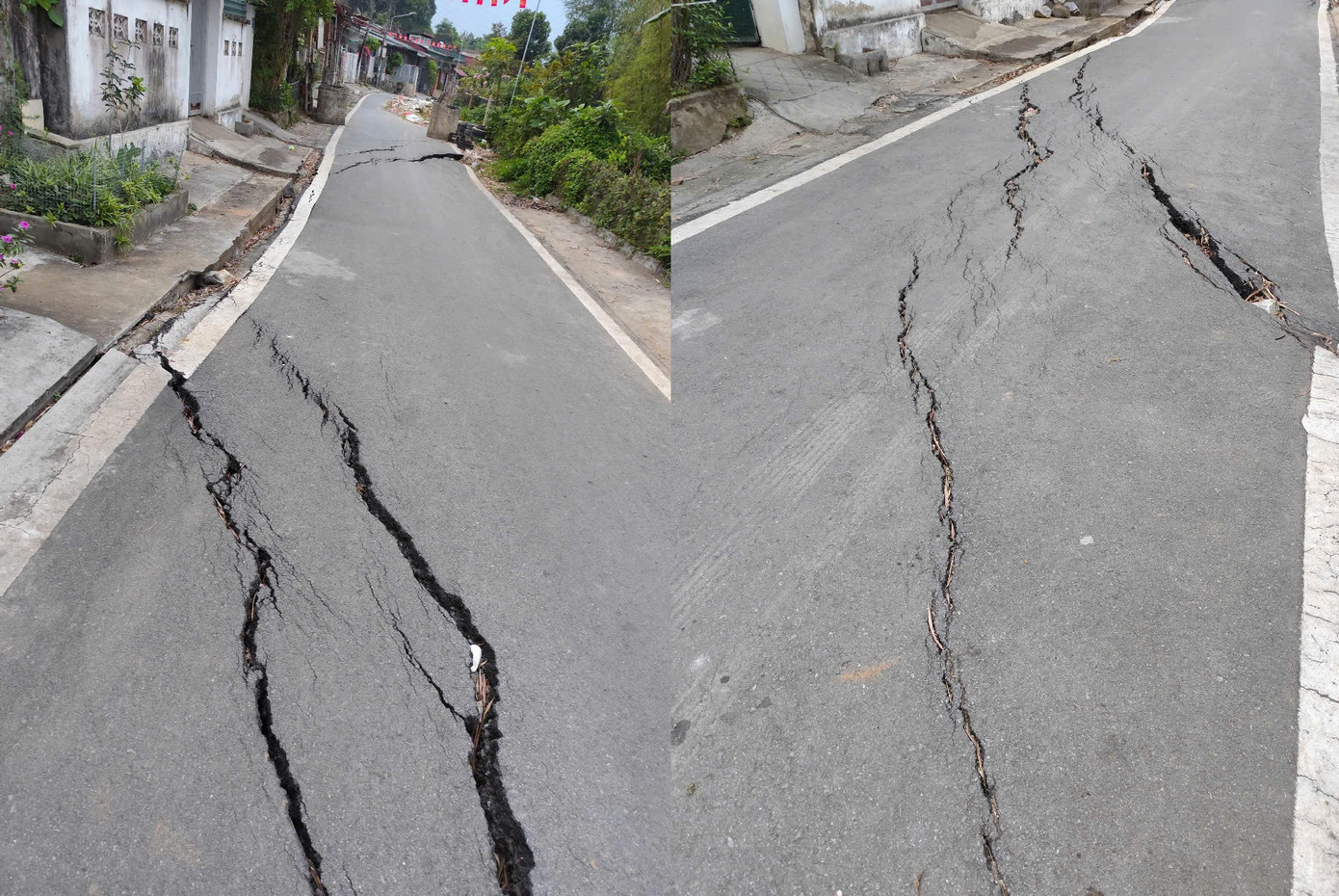 Tuyến đường 23/9 bị nứt lớn Tuyến đường 23/9 bị nứt lớn