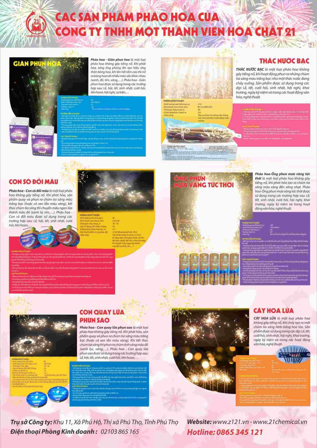 Tờ rơi các sản phẩm và cách sử dụng pháo hoa. Ảnh: 21chemical.vn