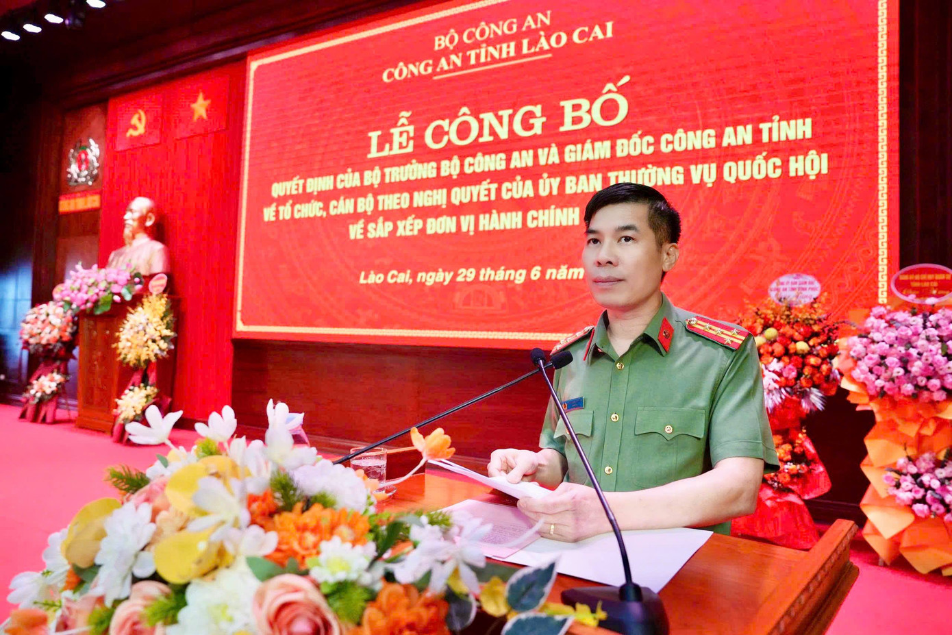 Đại tá Cao Minh Huyền - Giám đốc Công an tỉnh phát biểu. Ảnh: Tống Huệ