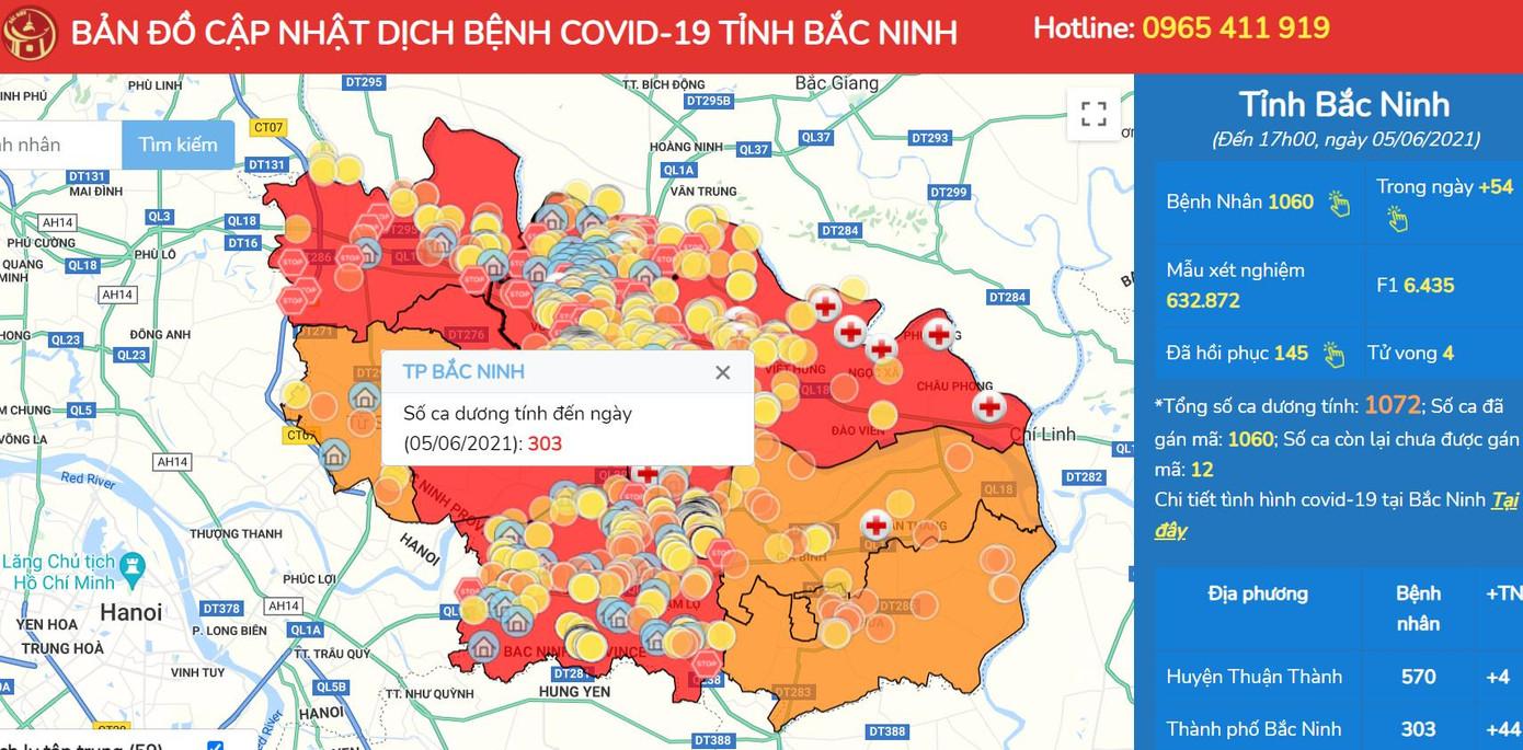 Bản đồ cập nhật dịch bệnh COVID-19 tỉnh Bắc Ninh