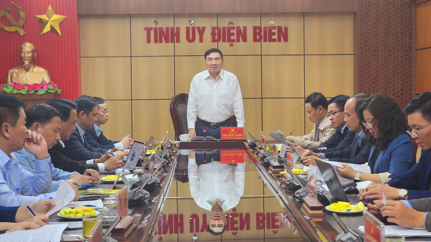 Ông Trần Quốc Cường, Bí thư Tỉnh ủy phát biểu tại cuộc họp. Ảnh: CTT tỉnh Điện Biên Ông Trần Quốc Cường, Bí thư Tỉnh ủy phát biểu tại cuộc họp. Ảnh: CTT tỉnh Điện Biên