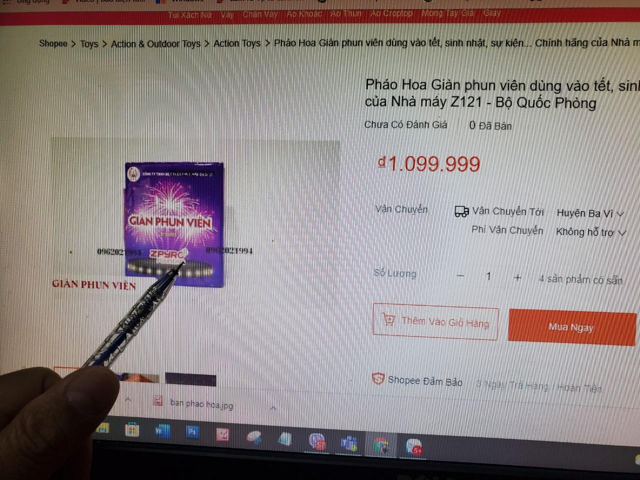 Quảng cáo bán pháo hoa giàn phun viên trên mạng.