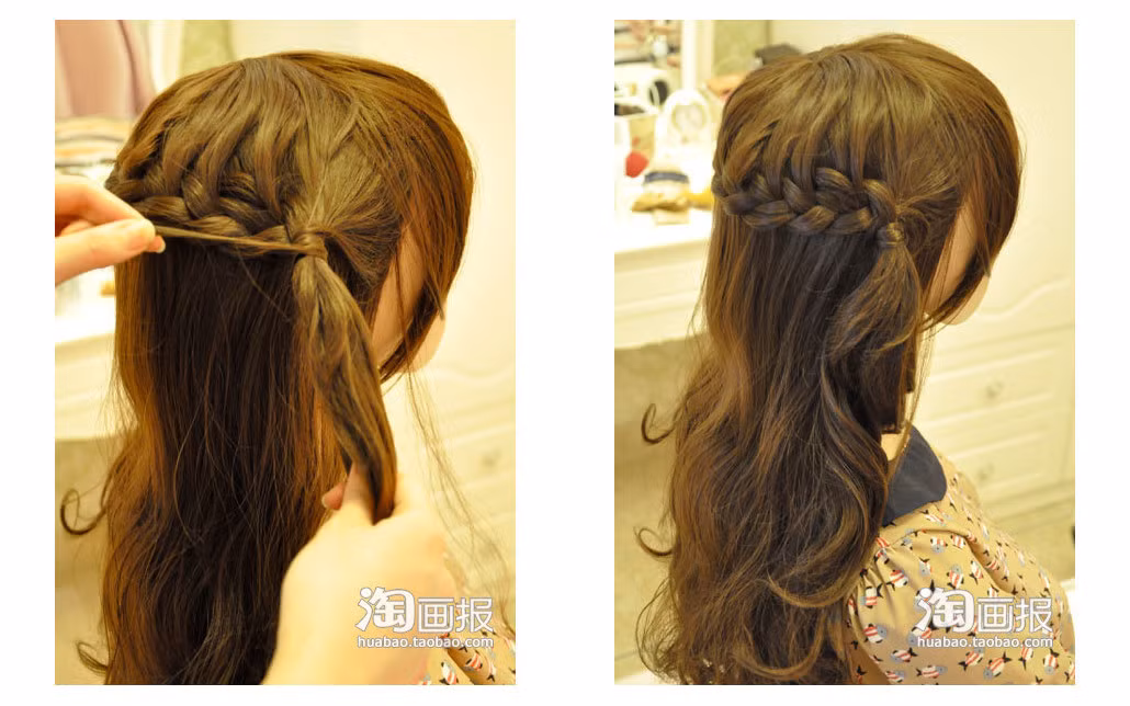 Tết một lọn tóc từ bên này sang bên kia.... Dùng dây chun buộc chặt lọn tóc tết lại. Lấy một lọn tóc nhỏ quấn bên ngoài để che dây chun đi. Thêm kẹp tóc vào là bạn đã trông giống một nàng công chúa đáng yêu rồi đấy.