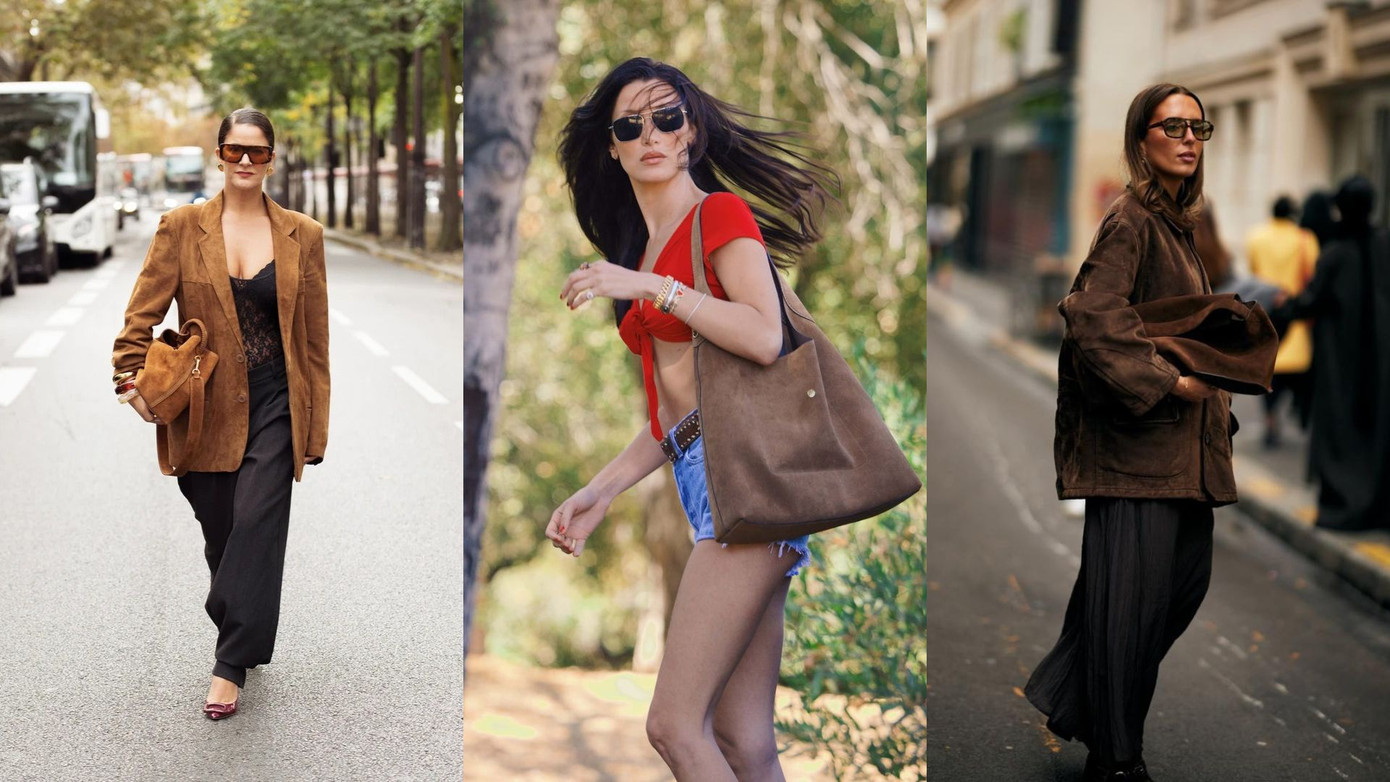 Những chiếc túi xách da lộn cỡ lớn, đường viền tua rua đầy phóng khoáng kiểu Boho. Những chiếc túi xách da lộn cỡ lớn, đường viền tua rua đầy phóng khoáng kiểu Boho.