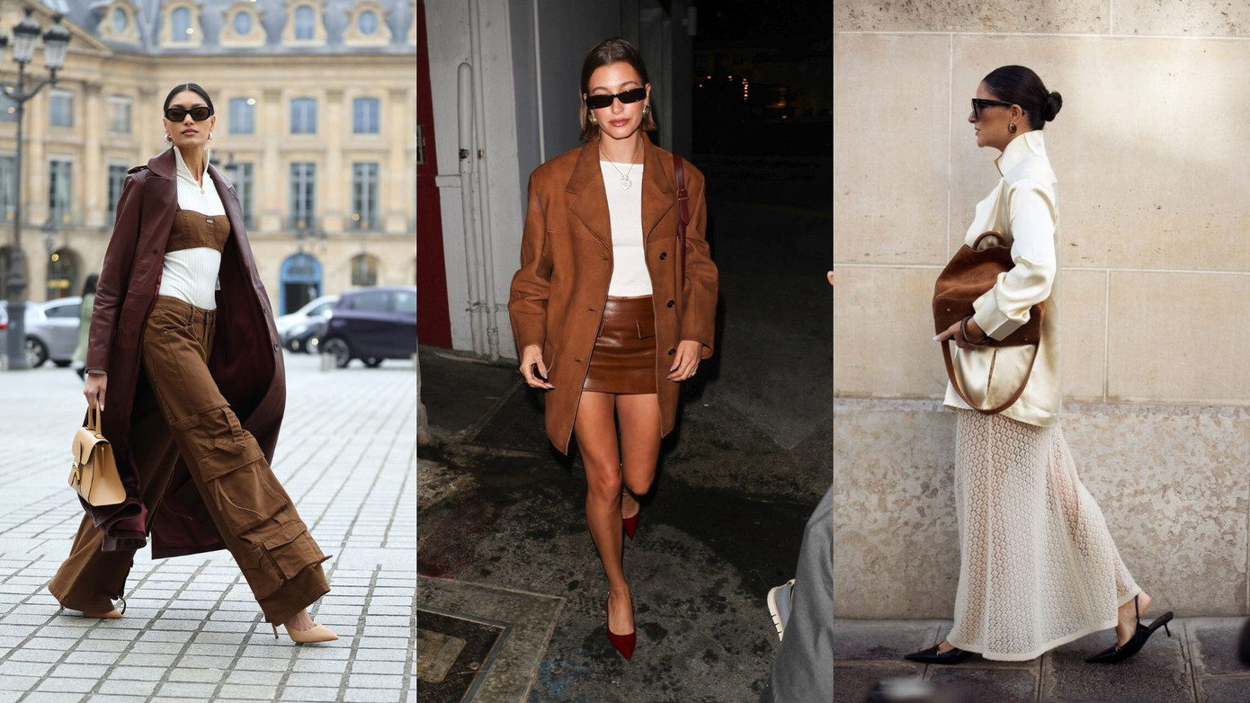 Màu nâu Mocha Mousse phối với gam màu trắng thanh tao, khiến tổng thể trang phục thêm phần trang nhã. Màu nâu Mocha Mousse phối với gam màu trắng thanh tao, khiến tổng thể trang phục thêm phần trang nhã.