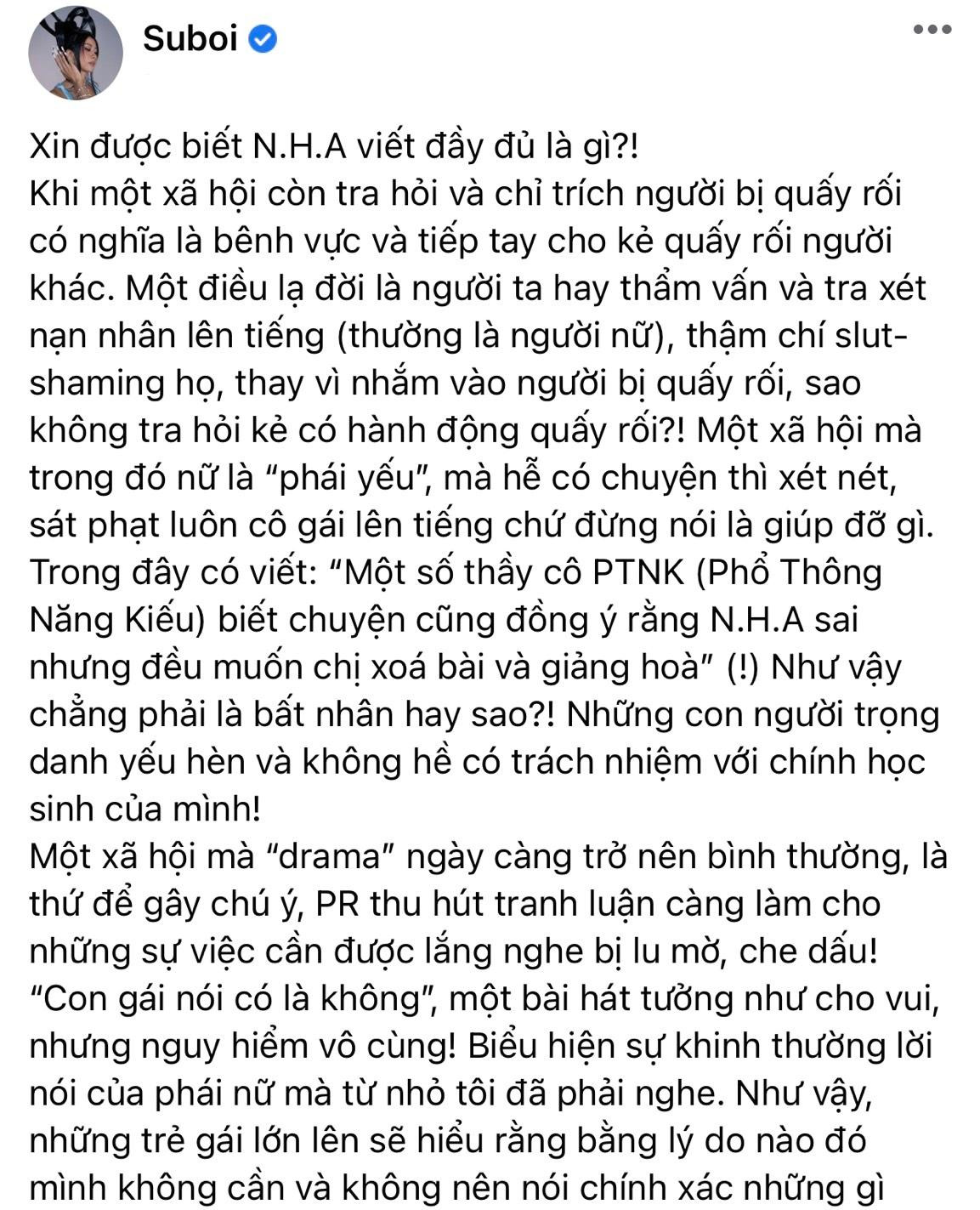 Bài chia sẻ của Suboi đang nhận về nhiều sự quan tâm của netizen.