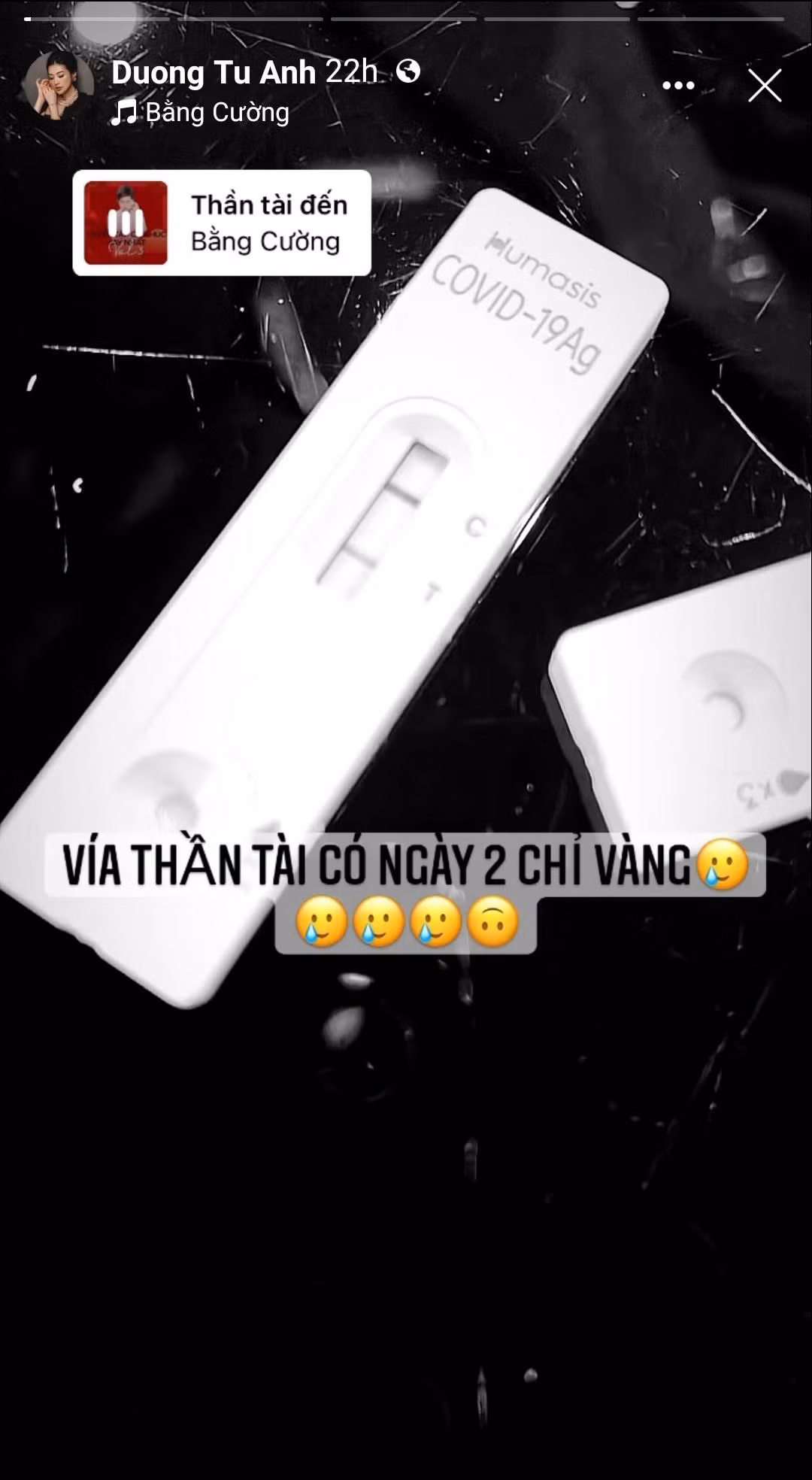 Á hậu Tú Anh đăng tải hình ảnh que test nhanh hiện 2 vạch.
