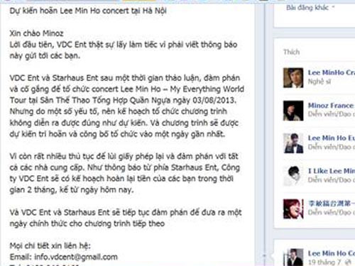 Thông tin hoãn sô diễn