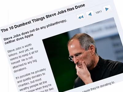 Steve Jobs từng bị phê phán vì không chịu tham gia công tác từ thiện. Steve Jobs từng bị phê phán vì không chịu tham gia công tác từ thiện.