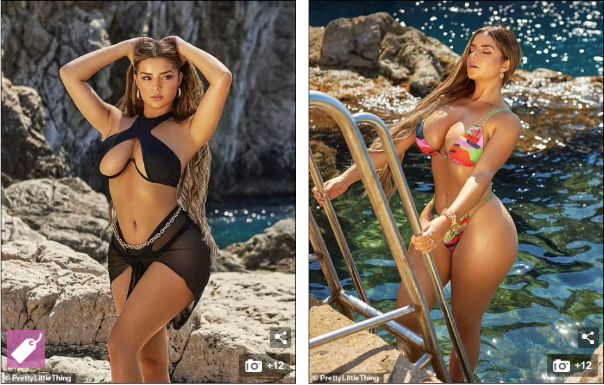 Đây là những thiết kế đi biển nóng bỏng của PrettyLittleThing - thương hiệu mà chân dài sinh năm 1995 nhận làm đại sứ thương hiệu vài tháng nay.