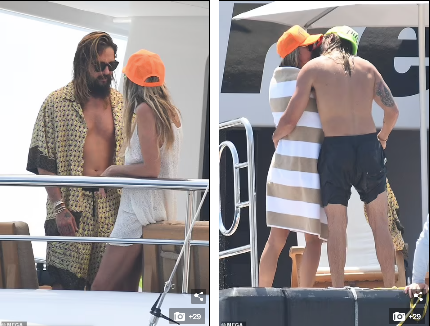 Trong khi đó,Heidi Klum (SN 1969) cùng chồng trẻ Tom Kaulitzher kém 16 tuổi thường xuyên ôm hôn, quấn quýt như cặp đôi mới hẹn hò.