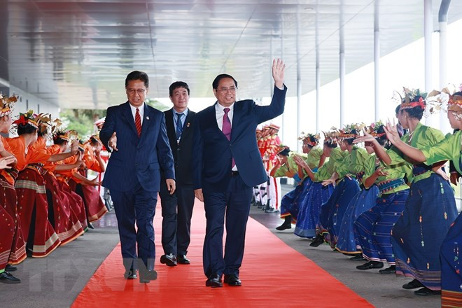 Trước đó, lễ đón Thủ tướng Phạm Minh Chính đã diễn ra tại Labuan Bajo, Indonesia. (Ảnh: Dương Giang/TTXVN)