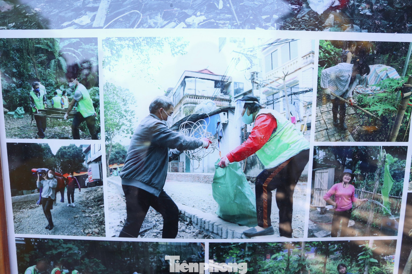 Hình ảnh người dân phường Chương Dương chung tay, chung sức dọn rác, trồng cây, kéo điện và lắp đặt sân chơi.