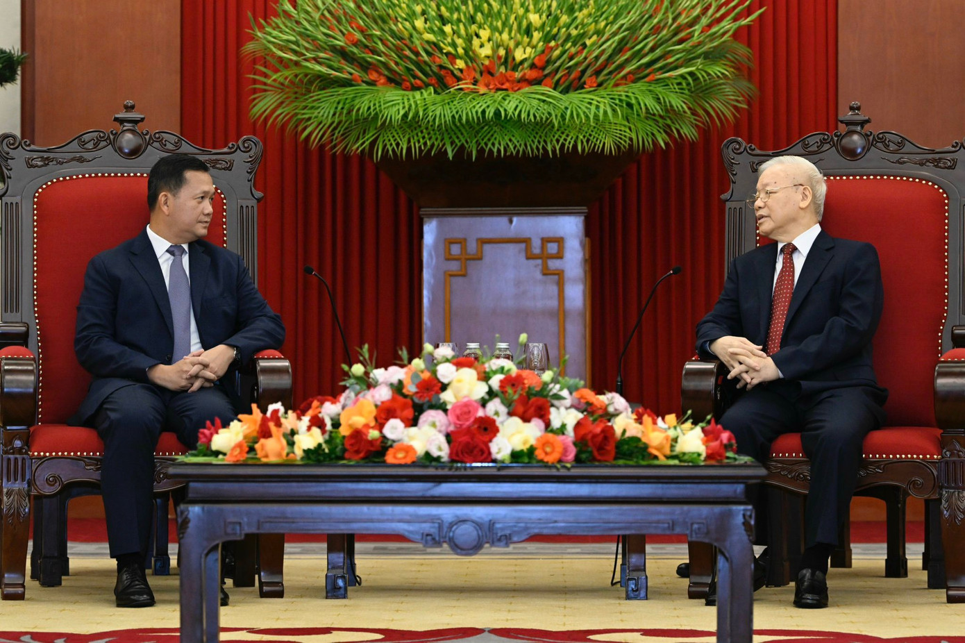 Tổng Bí thư Nguyễn Phú Trọng tiếp Thủ tướng Campuchia Hun Manet. (Ảnh: Nhật Minh) Tổng Bí thư Nguyễn Phú Trọng tiếp Thủ tướng Campuchia Hun Manet. (Ảnh: Nhật Minh)