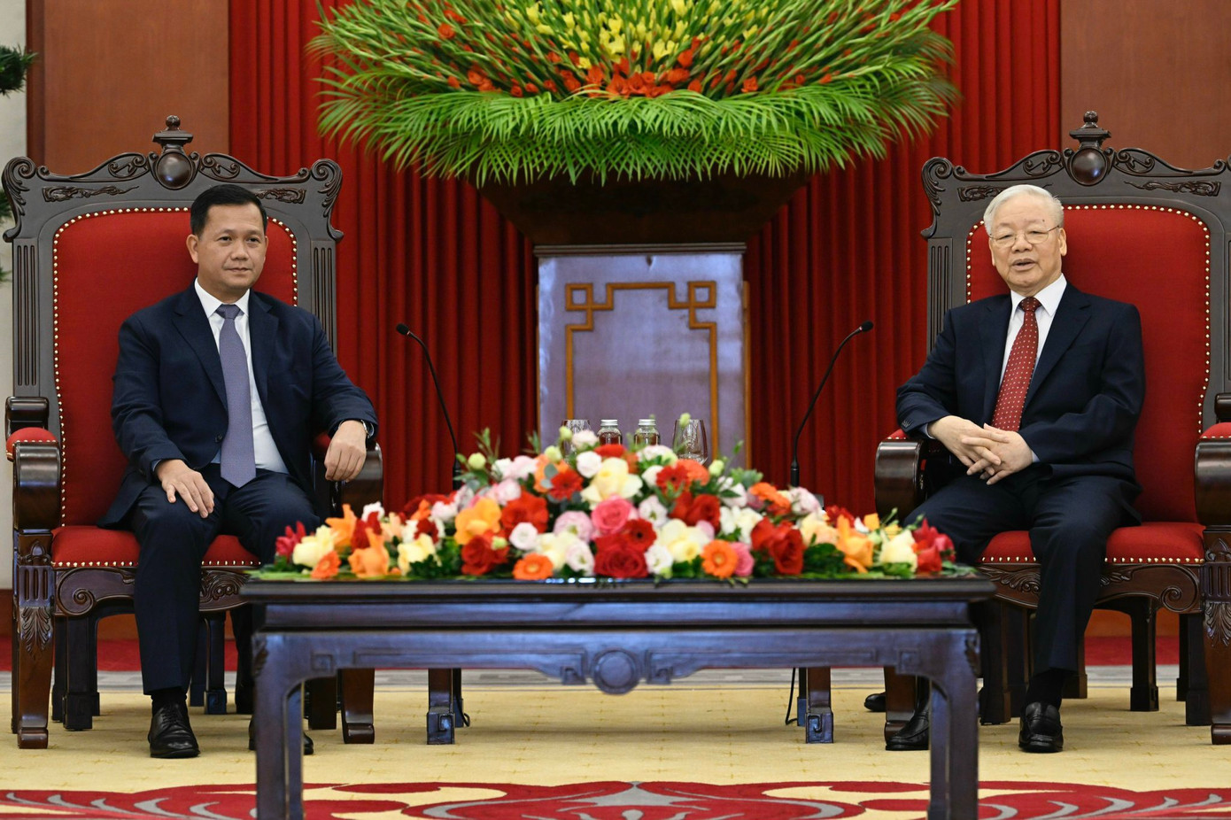 Tổng Bí thư Nguyễn Phú Trọng tiếp Thủ tướng Campuchia Hun Manet. (Ảnh: Nhật Minh) Tổng Bí thư Nguyễn Phú Trọng tiếp Thủ tướng Campuchia Hun Manet. (Ảnh: Nhật Minh)