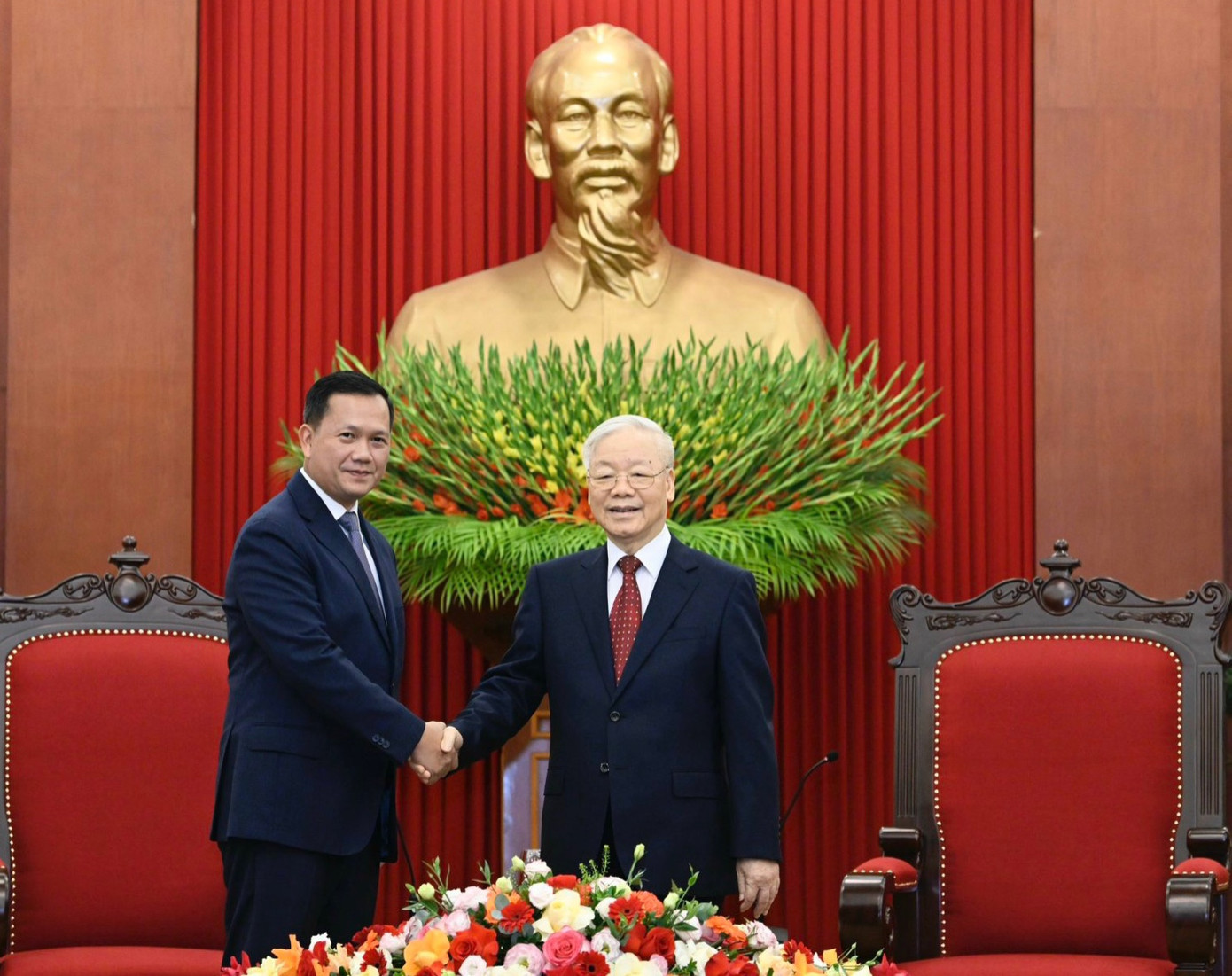 Tổng Bí thư Nguyễn Phú Trọng tiếp Thủ tướng Campuchia Hun Manet. (Ảnh: Nhật Minh) Tổng Bí thư Nguyễn Phú Trọng tiếp Thủ tướng Campuchia Hun Manet. (Ảnh: Nhật Minh)