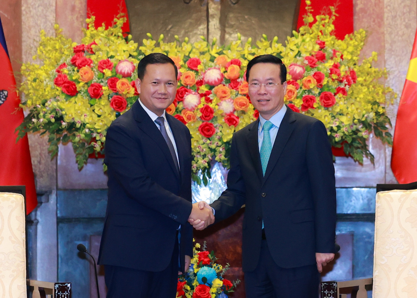 Chủ tịch nước Võ Văn Thưởng tiếp Thủ tướng Campuchia Hun Manet ngày 11/12. (Ảnh: Nhật Minh) Chủ tịch nước Võ Văn Thưởng tiếp Thủ tướng Campuchia Hun Manet ngày 11/12. (Ảnh: Nhật Minh)