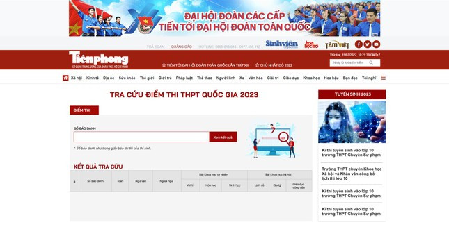 Tra cứu nhanh nhất điểm thi tốt nghiệp THPT 2023 trên Báo Tiền phong online. Tra cứu nhanh nhất điểm thi tốt nghiệp THPT 2023 trên Báo Tiền phong online.