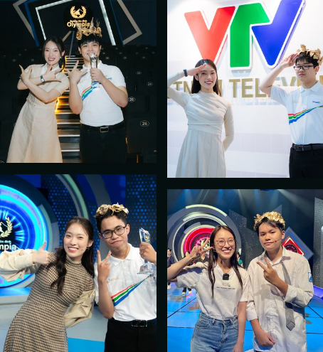 Nữ MC chụp ảnh cùng 4 nhà leo núi: Bùi Anh Đức, Đặng Lê Nguyên Vũ, Vũ Bùi Đình Tùng và Vũ Nguyên Sơn