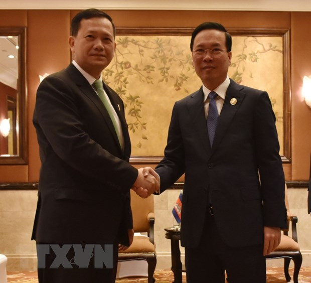 Chủ tịch nước Võ Văn Thưởng tiếp Thủ tướng Campuchia Hun Manet. (Ảnh: Tiến Trung/TTXVN)