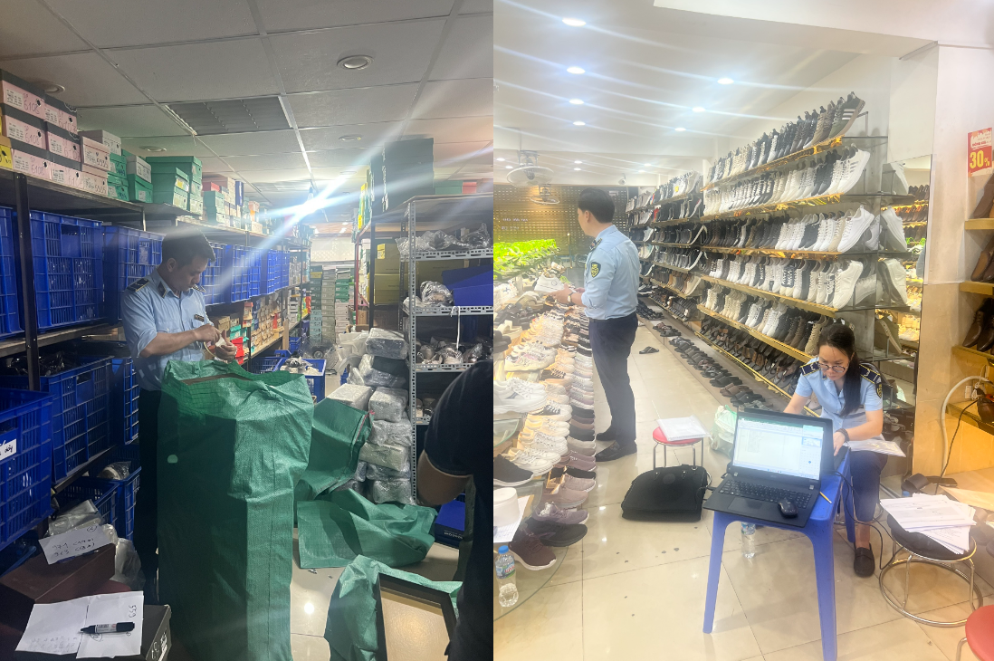 Lực lượng chức năng kiểm tra cơ sở kinh doanh giầy dép tại địa chỉ tại số 137 Cầu Giấy