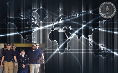 Chương trình giám sát của NSA bao phủ nhiều nước trên thế giới. Ảnh nhỏ: Binh nhất Bradley Manning (giữa) được dẫn giải ra khỏi Tòa án quân sự. Ảnh: AP - Getty Images. Chương trình giám sát của NSA bao phủ nhiều nước trên thế giới. Ảnh nhỏ: Binh nhất Bradley Manning (giữa) được dẫn giải ra khỏi Tòa án quân sự. Ảnh: AP - Getty Images