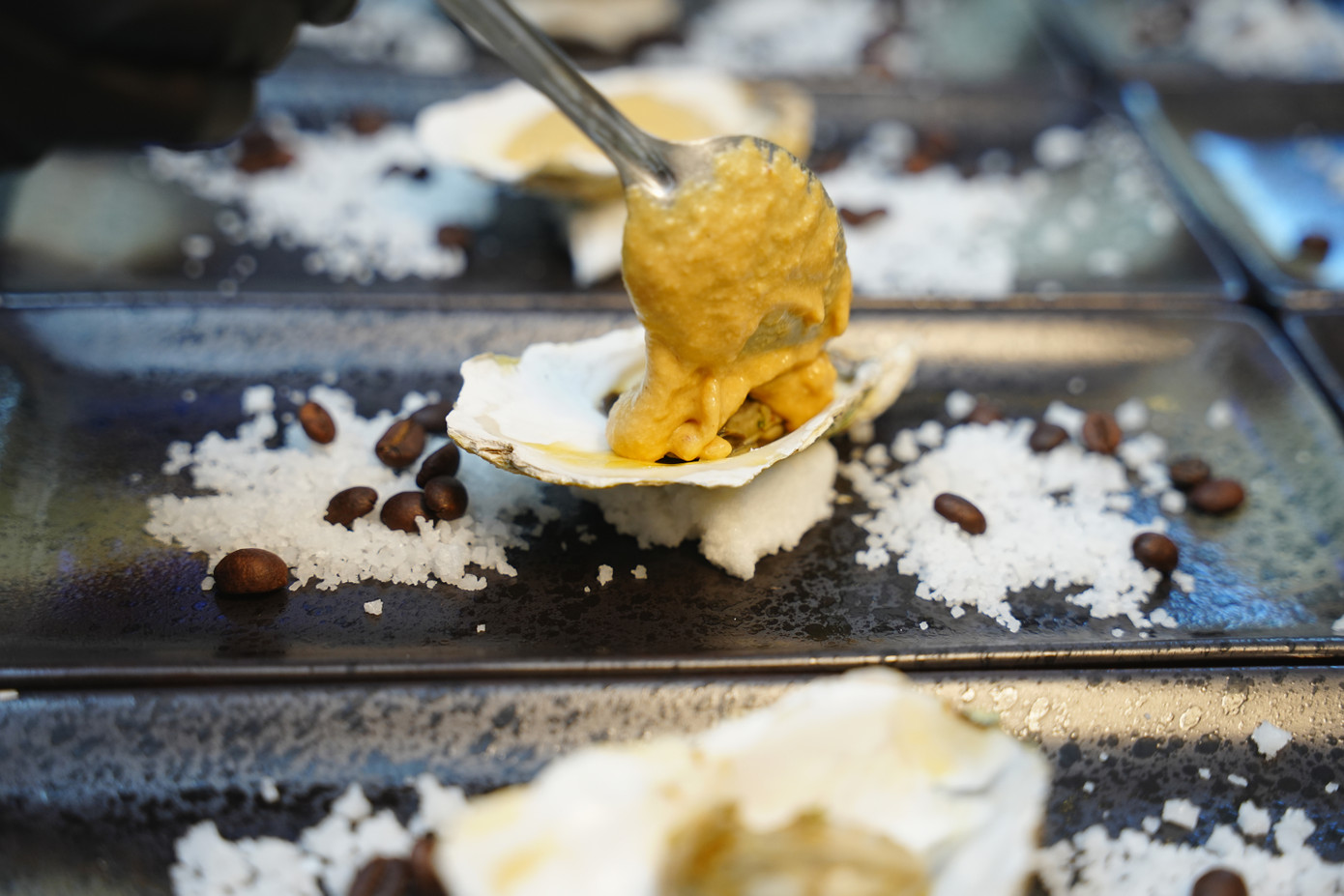 Hàu mang hương vị của phô mai và hạt cà phê. Hàu mang hương vị của phô mai và hạt cà phê.