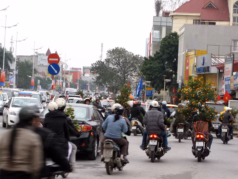 Nhiều người dừng lại mặc cả giá hoa, cây cảnh trên đường Nghi Tàm dẫn tới cảnh ùn tắc xảy ra