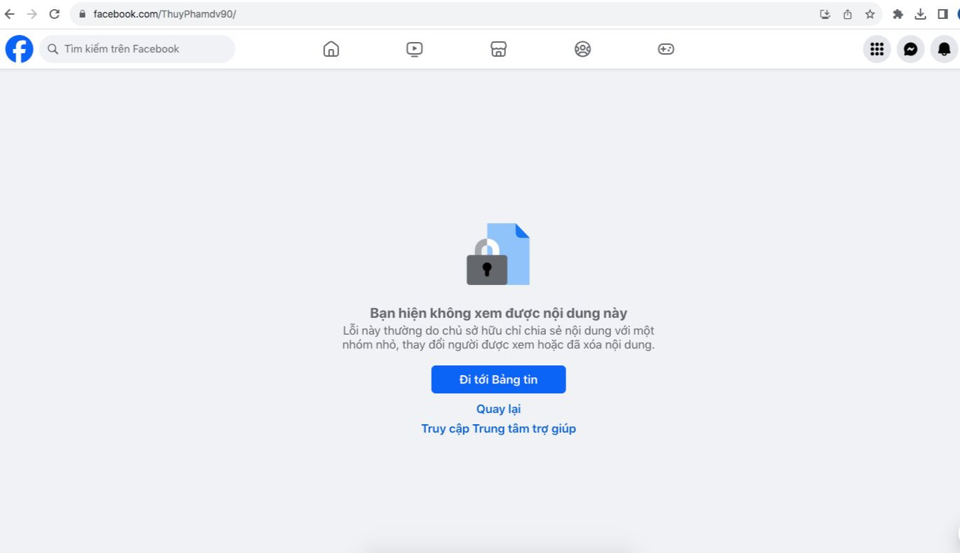 Tài khoản của diễn viên Thủy Phạm không thể truy cập đường link.