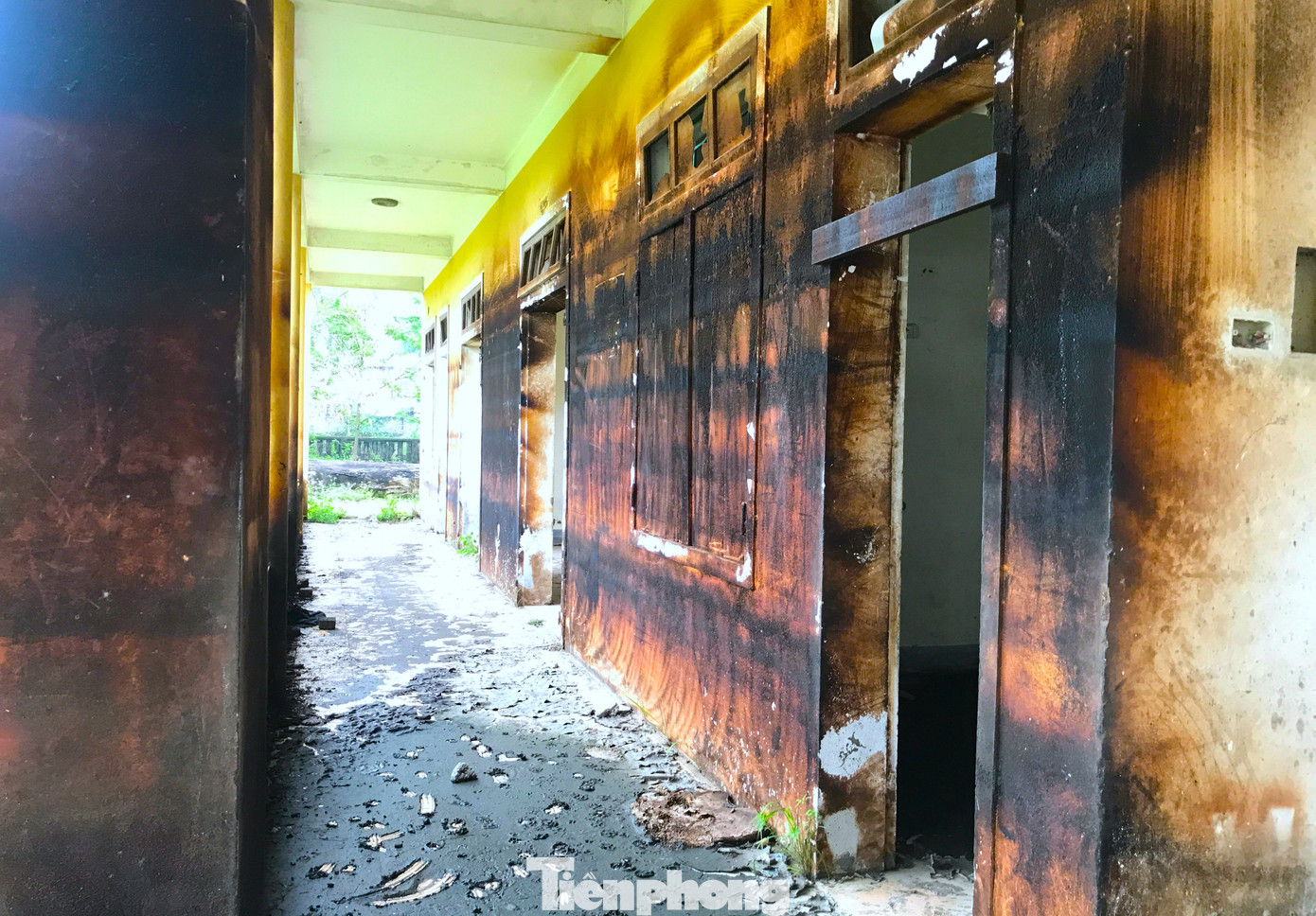 Những bức tường rêu phong, cũ nát, các phòng học tan hoang. Nhiều nơi cỏ dại mọc um tùm khắp khuôn viên trường.