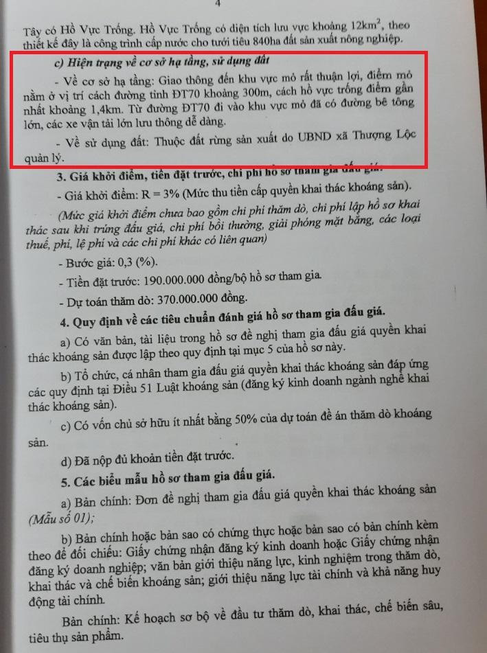 Các văn bản của Sở Tài Nguyên và Môi trường tỉnh Hà Tĩnh trước và sau khi đấu giá đều thể hiện "Đất rừng do UBND xã Thượng Lộc quản lý".