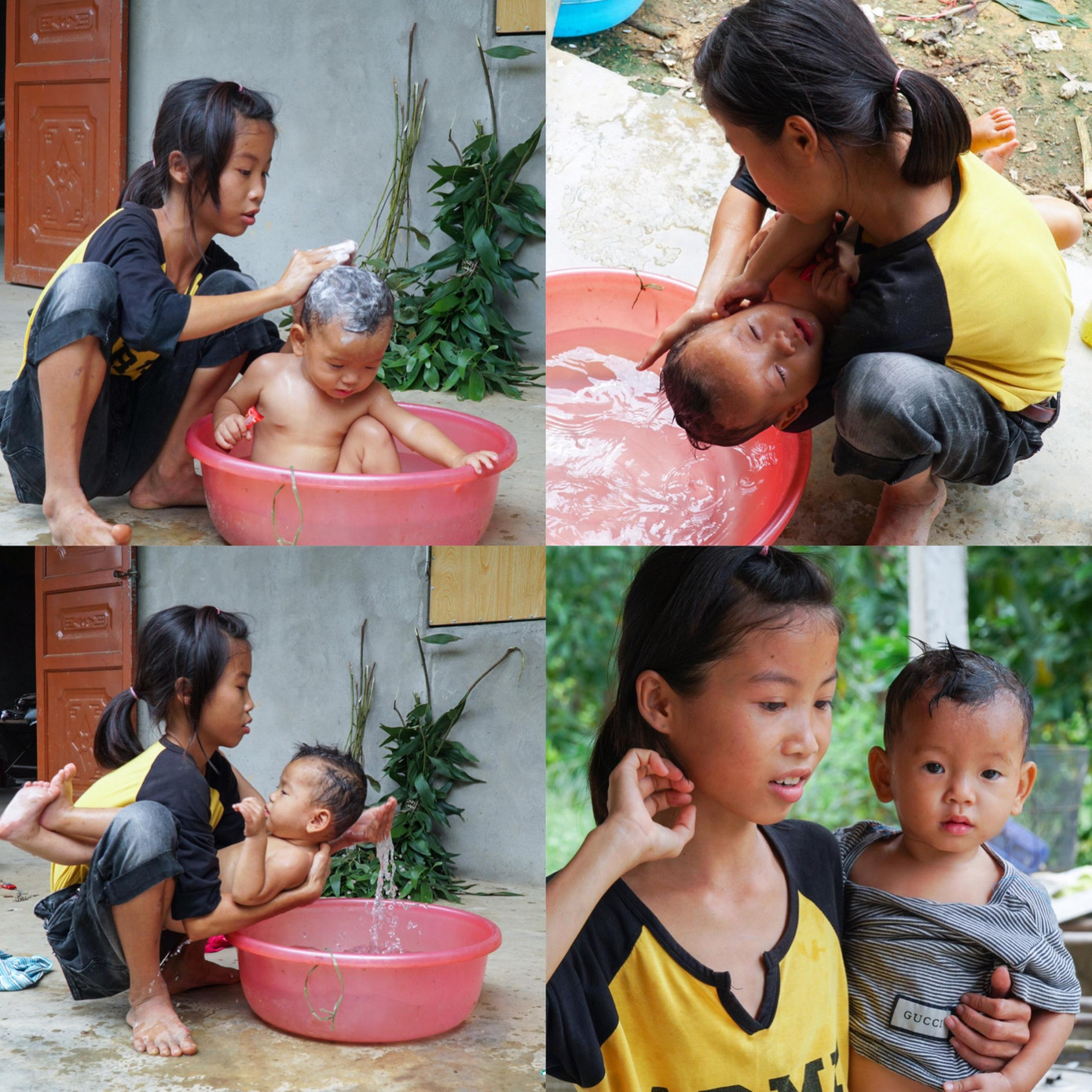 Hiền chăm em thay mẹ Hiền chăm em thay mẹ