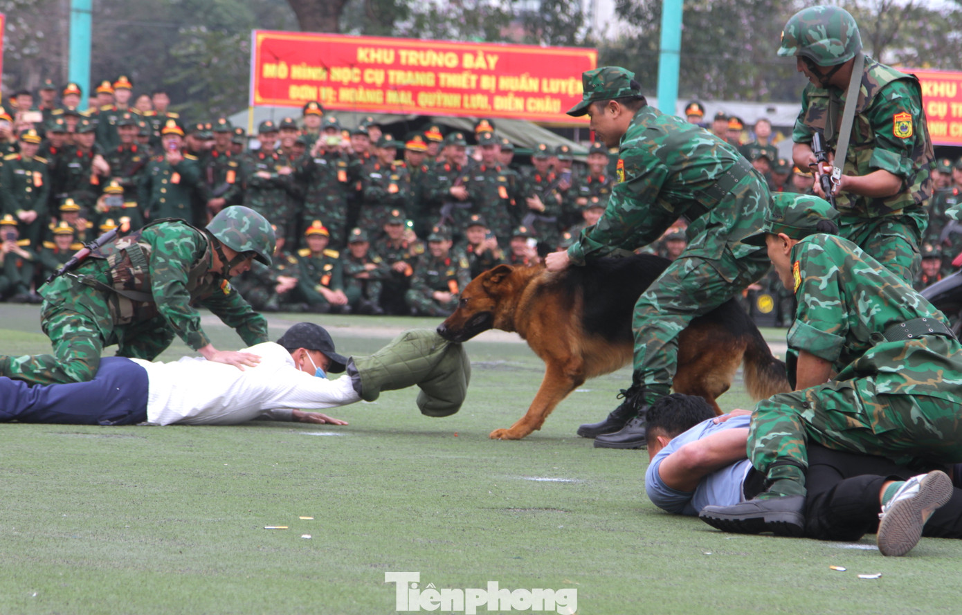 Lực lượng cảnh khuyển tham gia phá án, trấn áp tội phạm cùng lực lượng Bộ đội Biên phòng tỉnh Nghệ An.