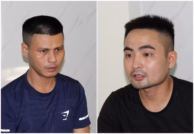 Hai nghi can Sao và Thế tại cơ quan công an.