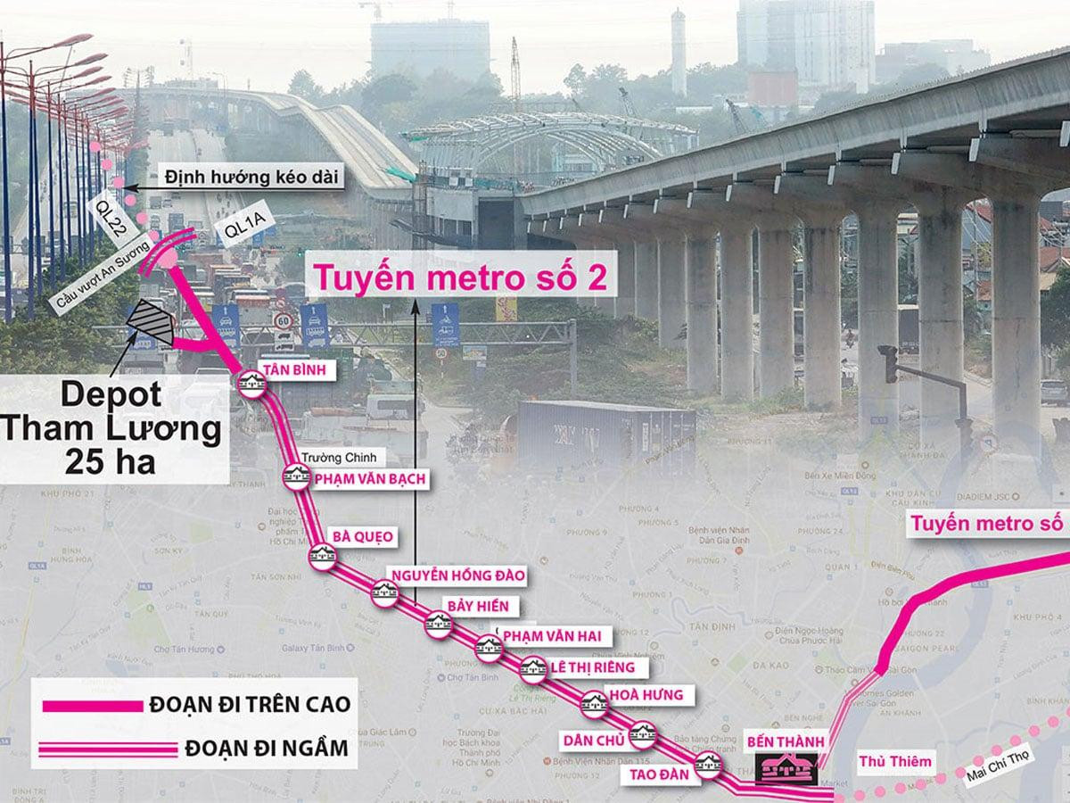 Hướng tuyến của dự án tuyến metro Bến Thành - Tham Lương