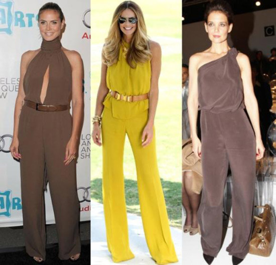 Linh Nga rực rỡ trong bộ jumpsuit suông màu đỏ. Trong khi đó, chiếc jumpsuit suông màu trắng lại tôn lên vẻ trang nhã của Ngọc Quyên. "Búp bê 9X" Ngọc Trinh cũng diện một chiếc jump trắng y hệt. Có vẻ như Ngọc Trinh khá chuộng loại trang phục này. Hồ Ngọc Hà diện jump suông khoe chân dài miên man. Người đẹp Trương Thị May nổi bật trong bộ jump màu xanh. Mỹ nhân Hoa ngữ Lâm Tâm Như cũng tỏ ra mê mẩn phong cách thời trang này. "Én nhỏ" Triệu Vy " trẻ trung và quyến rũ. Bộ jump suông màu nude làm tôn dáng và vẻ kiêu sa của Thư Kỳ. Dàn sao Hollywood thi nhau khoe dáng với jumpsuit suông.
