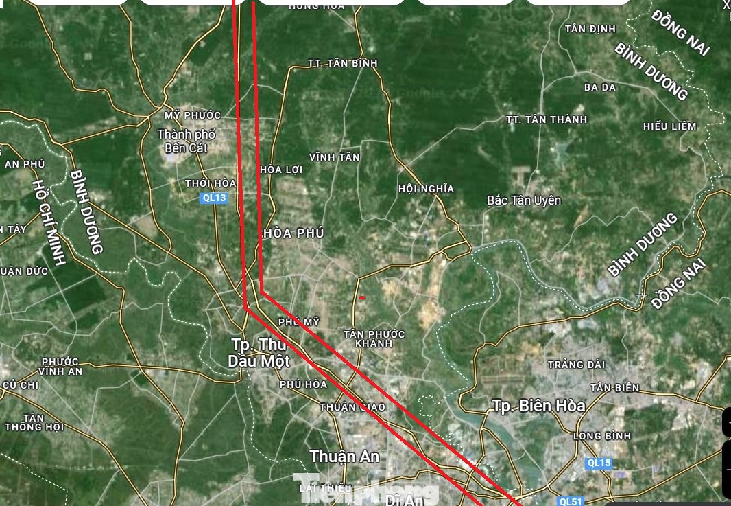 Đường Mỹ Phước Tân Vạn dài hơn 62km nối từ huyện Bàu Bàng đến quốc lộ 1A (TP.Dĩ An) Ảnh: Chụp từ vệ tinh Đường Mỹ Phước Tân Vạn dài hơn 62km nối từ huyện Bàu Bàng đến quốc lộ 1A (TP.Dĩ An) Ảnh: Chụp từ vệ tinh
