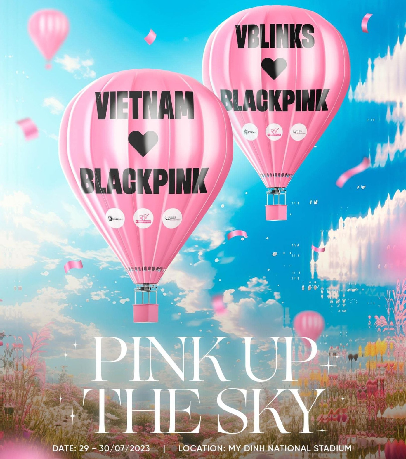 Fan đặt hai khinh khí cầu tại Mỹ Đình chào đón BlackPink đến Việt Nam.