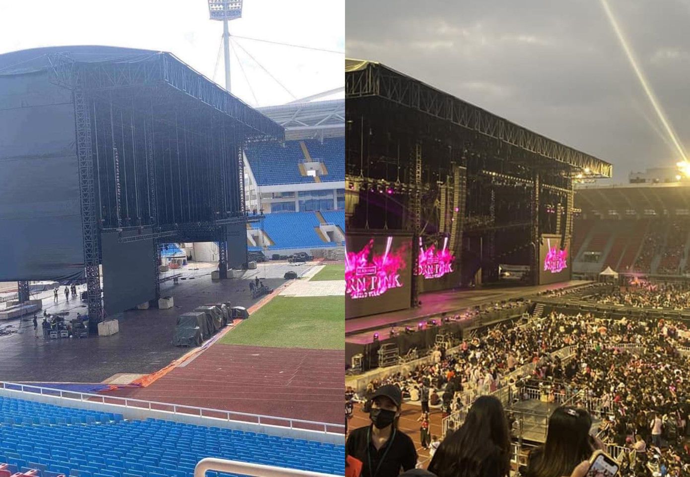 Sân khấu concert BlackPink tại Hà Nội (trái) và concert tại Thái Lan (phải). Ảnh: Internet. Sân khấu concert BlackPink tại Hà Nội (trái) và concert tại Thái Lan (phải). Ảnh: Internet.